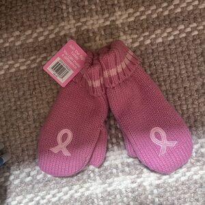 Pink Ribbon Knit Mittens